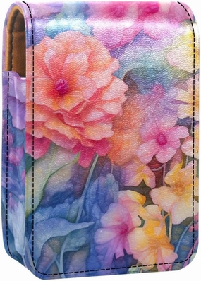 Lipstick Case,Leather Lip Gloss Lipstick Organizer with Mirror,Mini Lipstick Holder Bag,Who Rubs the Plant Flower