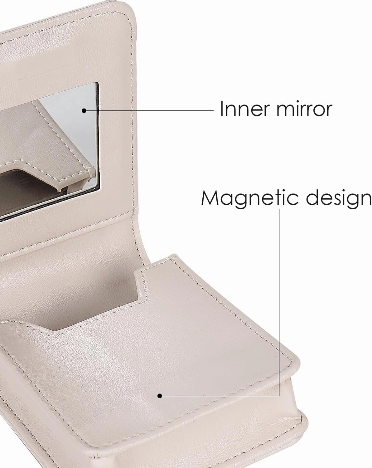 Lipstick Case with Mirror - Mini Lipstick Holder, Small Cosmetic Bag for Travel - Portable Makeup Pouch (White)