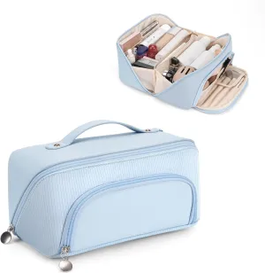Lotour Makeup Bag Organizer Travel Cosmetic Bag, Large Capacity Skincare Bag for Women Girls, Portable Pouch Open Flat Toiletry Bag for Travel Essentials Toiletries Accessories