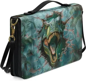 Lotusorchid 3D Dinosaur Bible Tote Bag for Men Boys, PU Leather Bible Case with Detachable Shoulder Strap, Bible Book Cover for Christian Gift, Green, Size M