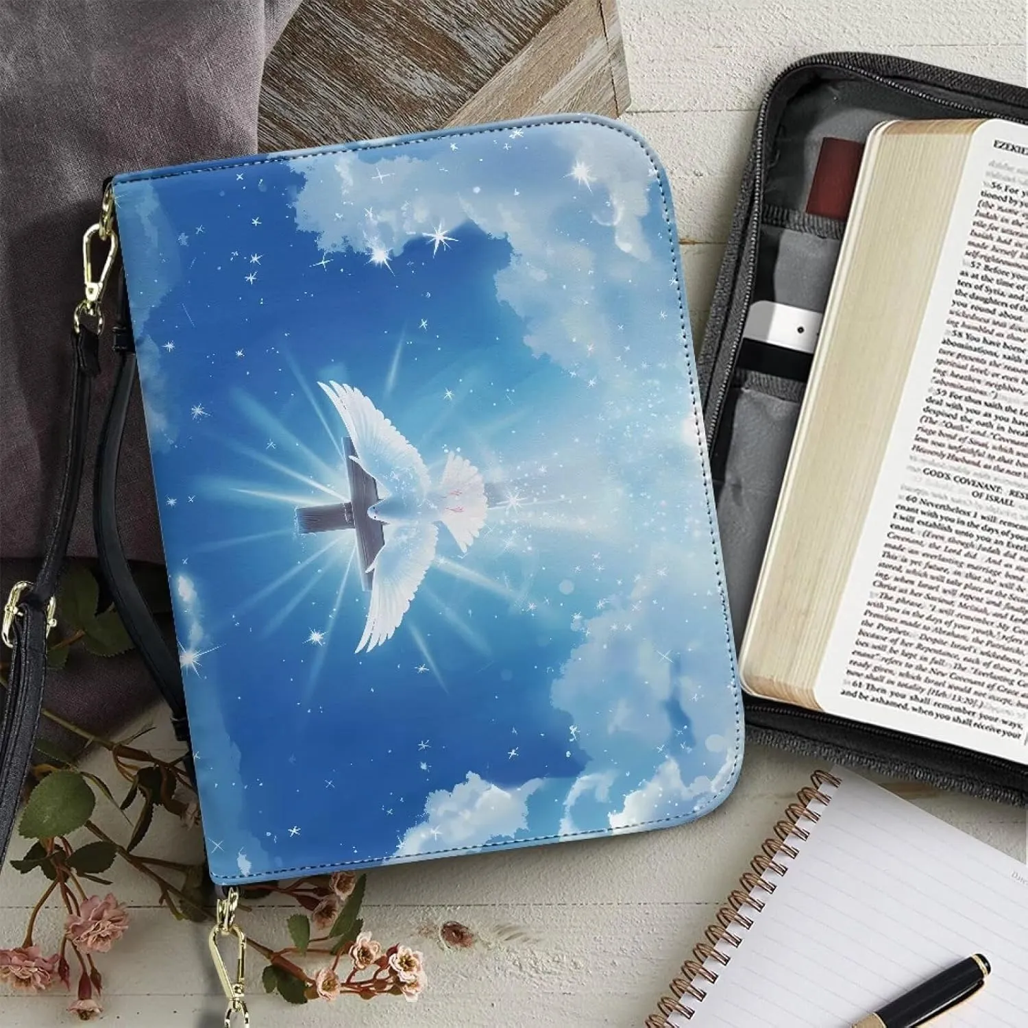 Lotusorchid Bible Case for Women, Bible Tote Bag for Men, Bible Accessories with Shoulder Strap