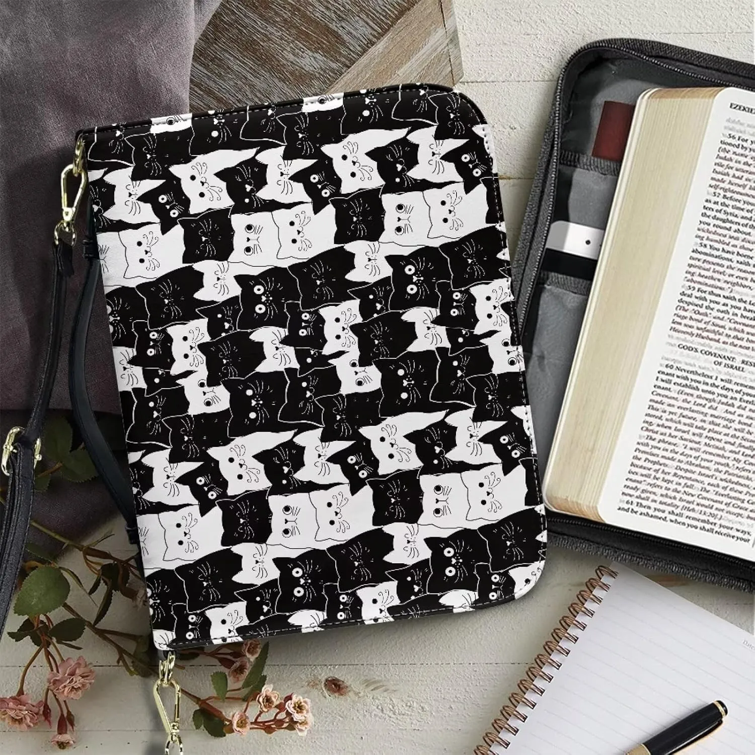 Lotusorchid Bible Cover Bag for Women, Men Bible Accessories with Handle, Bible Carrier Tote with Detachable Shoulder Strap