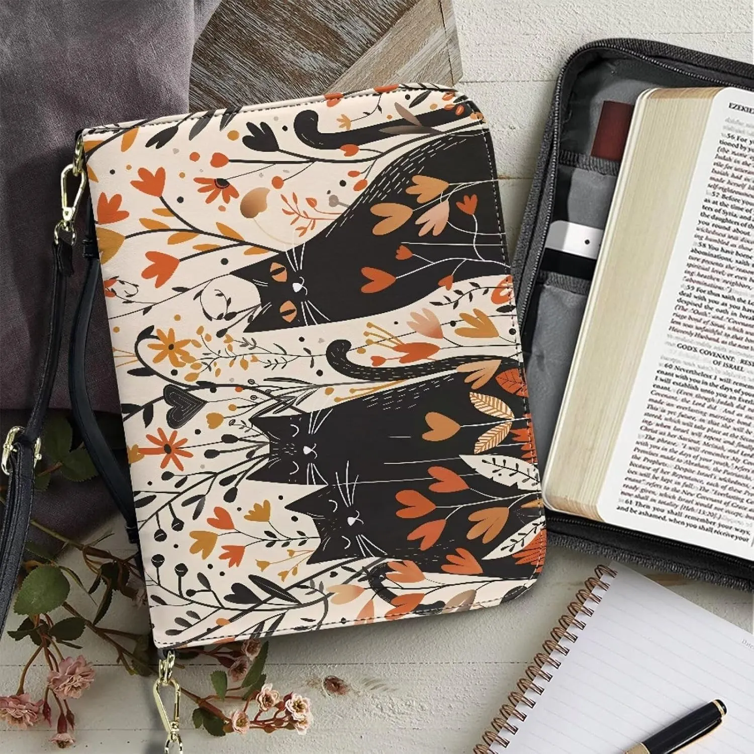 Lotusorchid Bible Cover for Women, Bible Book Cover for Men with Pocket, Bible Tote Bag with Detachable Shoulder Strap