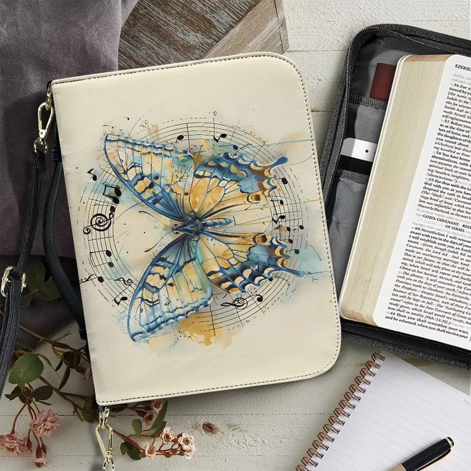 Lotusorchid Bible Cover for Women, Bible Book Cover for Men with Pocket, Bible Tote Bag with Detachable Shoulder Strap
