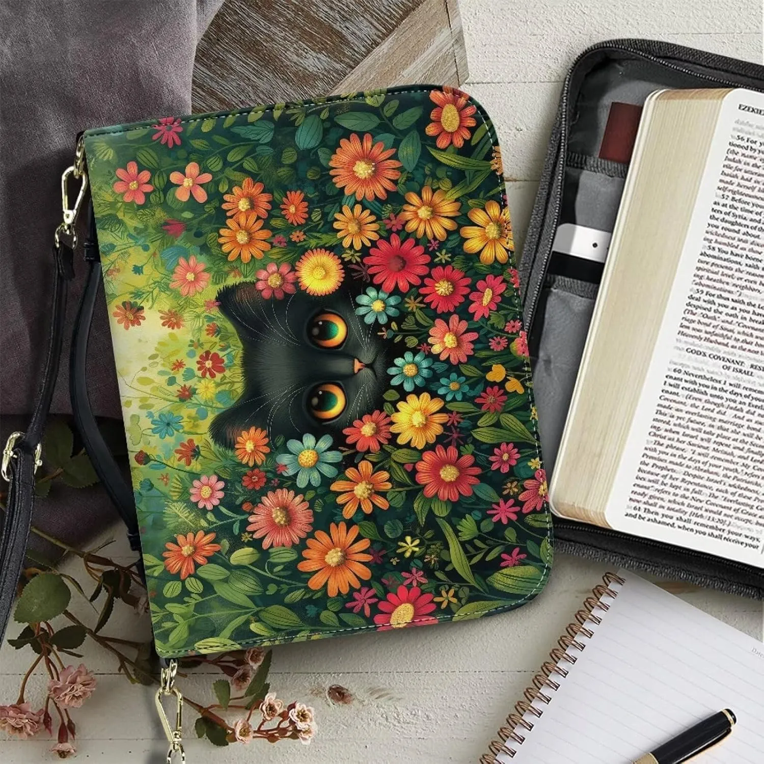 Lotusorchid Church Bible Bag for Women, Bible Cover Case for Men, Large Bible Accessories with Detachable Shoulder Strap