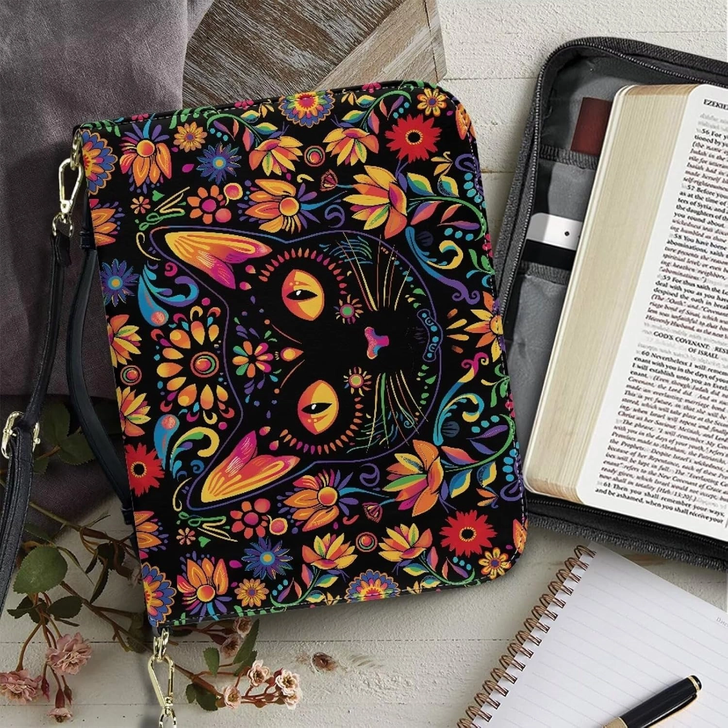 Lotusorchid Bible Case for Women, Bible Tote Bag for Men, Bible Accessories with Shoulder Strap