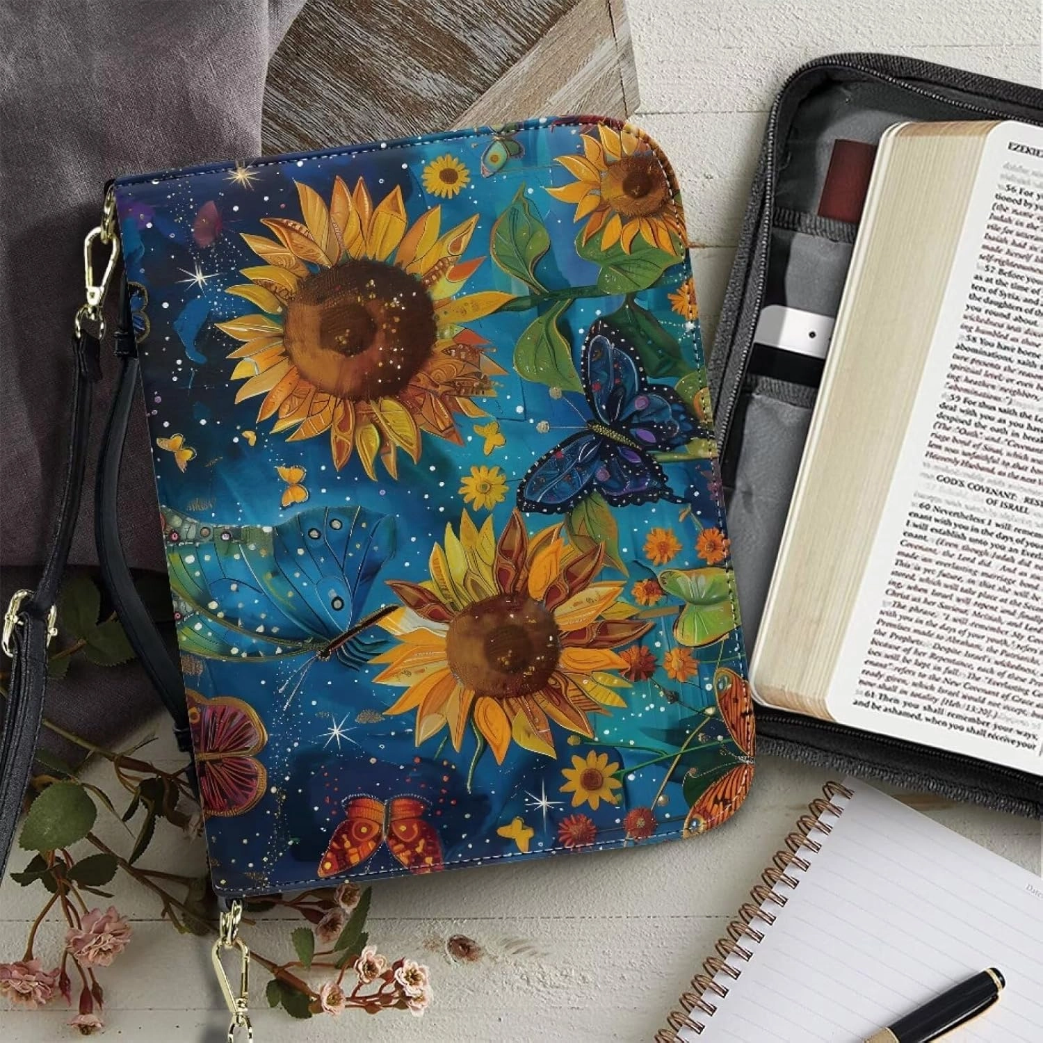Lotusorchid Bible Case for Women, Bible Tote Bag for Men, Bible Accessories with Shoulder Strap