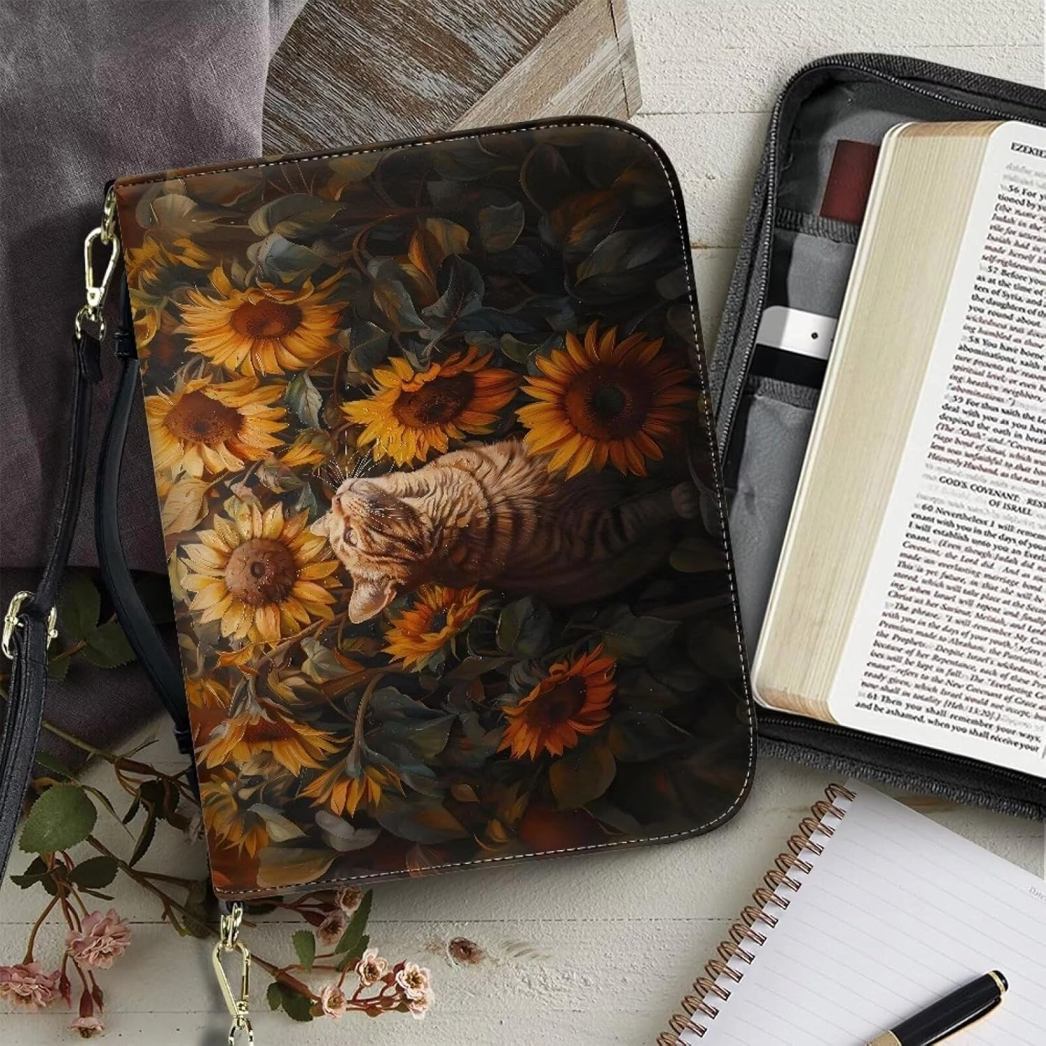 Lotusorchid Bible Cover Bag for Women, Men Bible Accessories with Handle, Bible Carrier Tote with Detachable Shoulder Strap