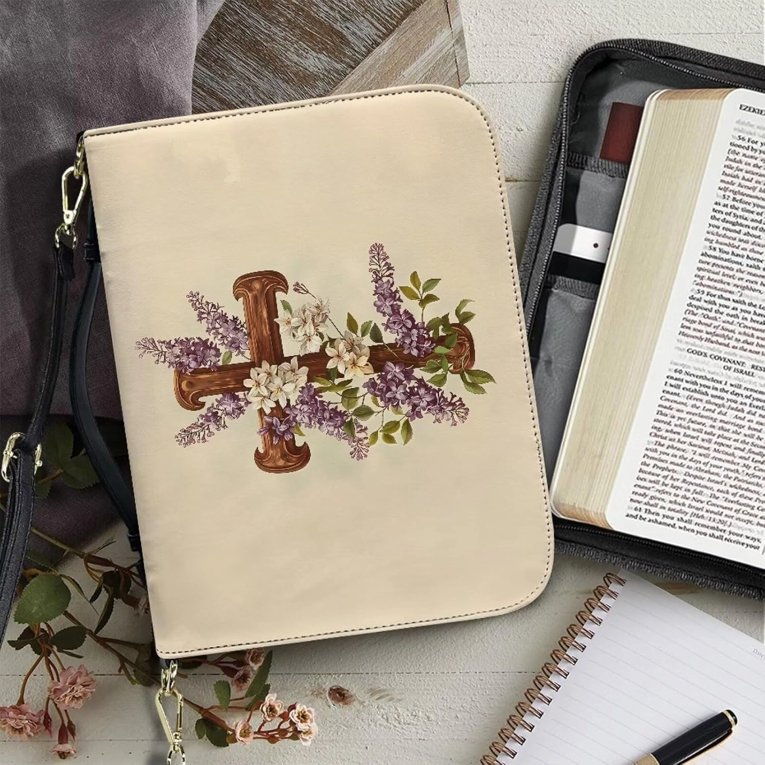Lotusorchid Bible Cover Bag for Women, Men Bible Accessories with Handle, Bible Carrier Tote with Detachable Shoulder Strap
