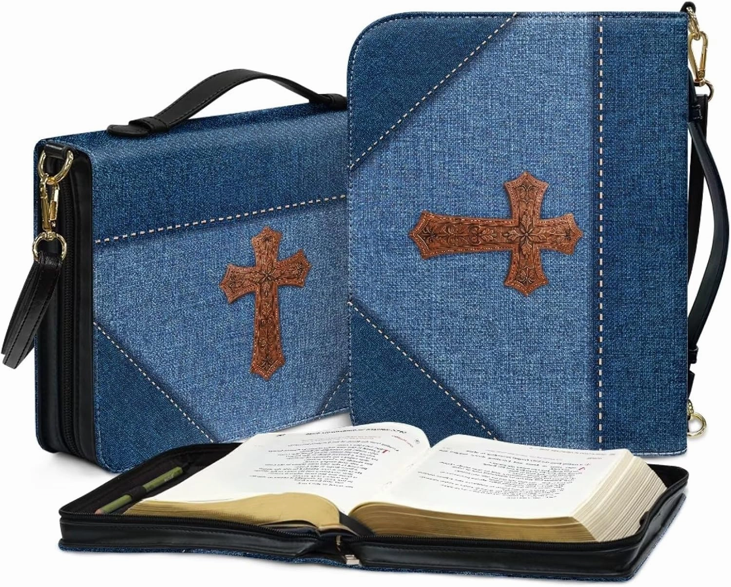 Lotusorchid Bible Cover Bag for Women, Men Bible Accessories with Handle, Bible Carrier Tote with Detachable Shoulder Strap