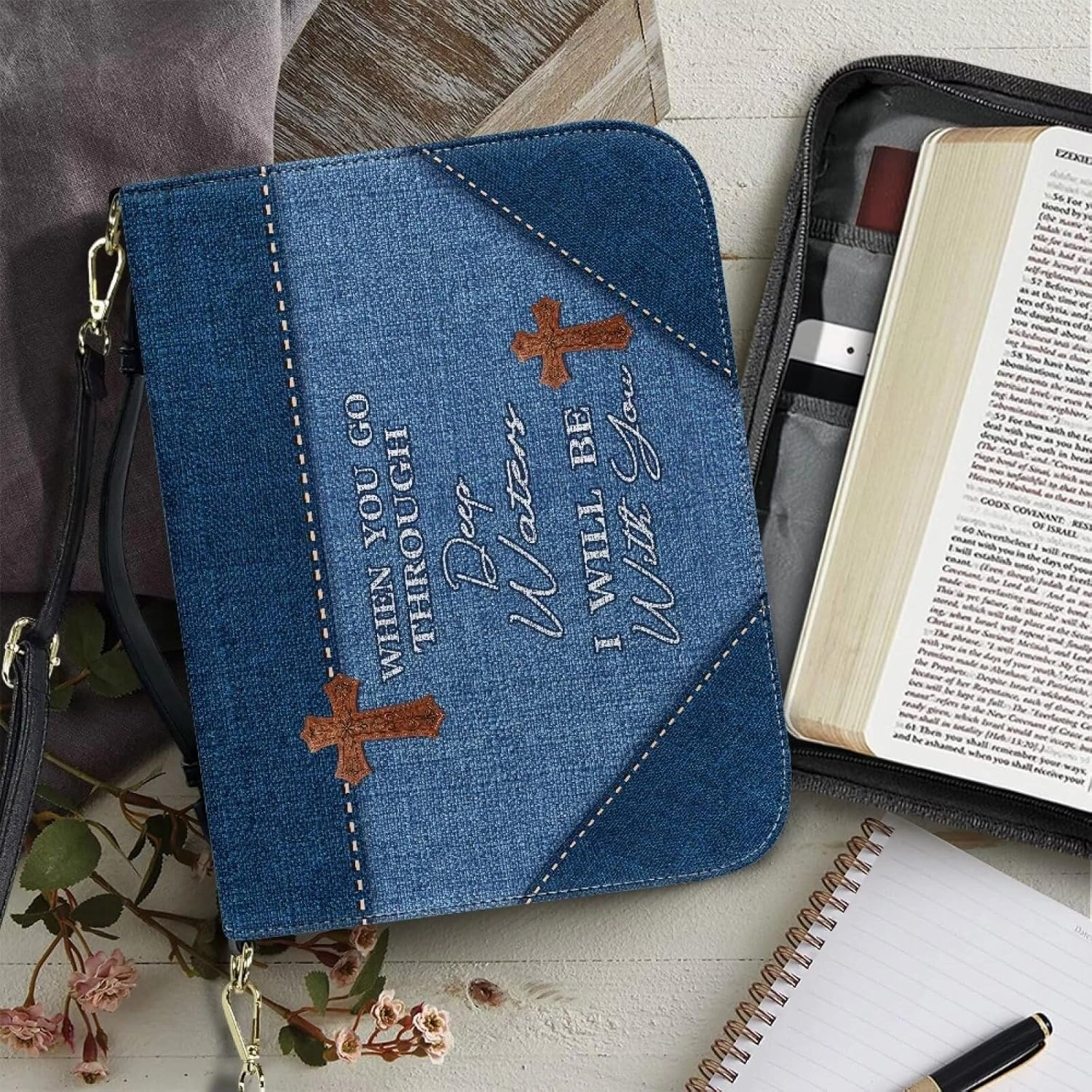 Lotusorchid Bible Cover Bag for Women, Men Bible Accessories with Handle, Bible Carrier Tote with Detachable Shoulder Strap