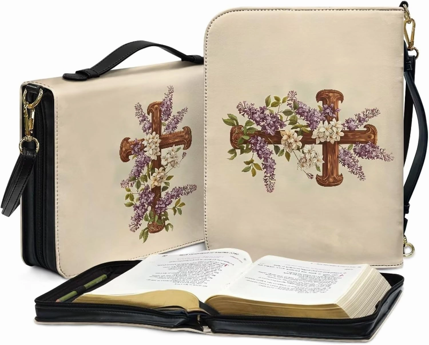 Lotusorchid Bible Cover Bag for Women, Men Bible Accessories with Handle, Bible Carrier Tote with Detachable Shoulder Strap