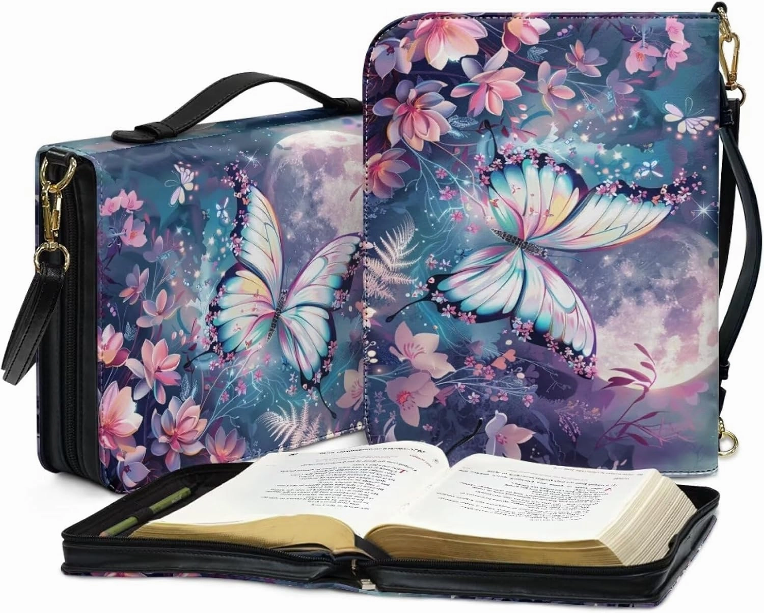 Lotusorchid Bible Cover Bag for Women, Men Bible Accessories with Handle, Bible Carrier Tote with Detachable Shoulder Strap