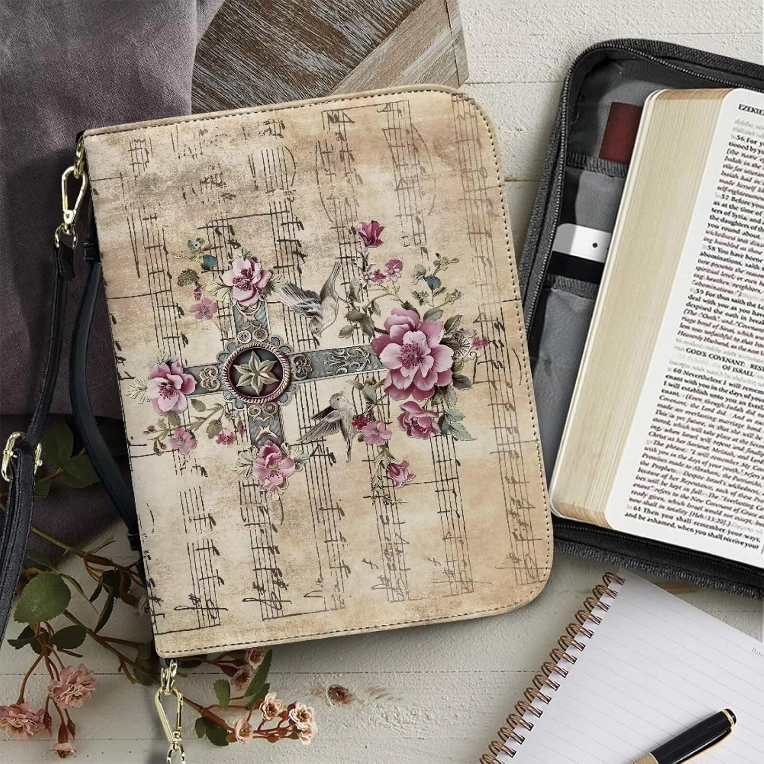 Lotusorchid Bible Cover for Women, Bible Book Cover for Men with Pocket, Bible Tote Bag with Detachable Shoulder Strap