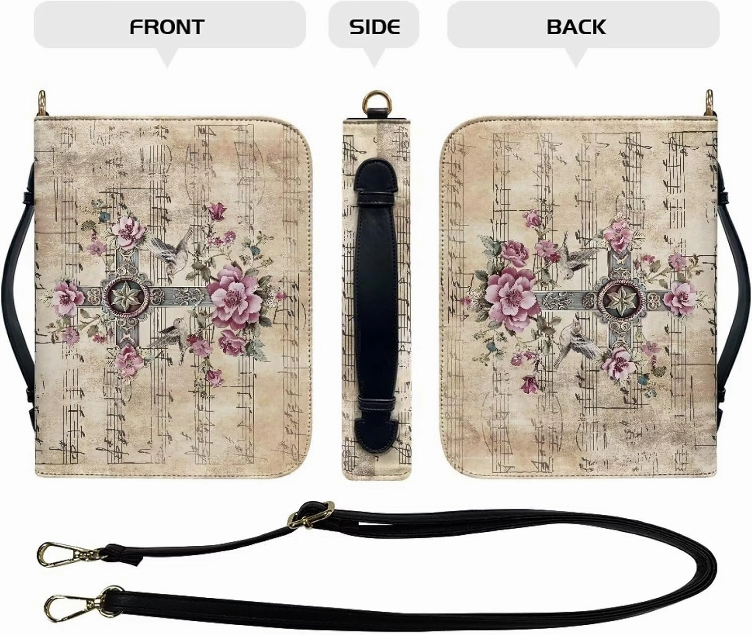 Lotusorchid Bible Cover for Women, Bible Book Cover for Men with Pocket, Bible Tote Bag with Detachable Shoulder Strap