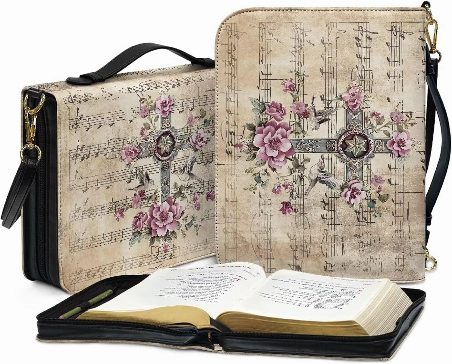Lotusorchid Bible Cover for Women, Bible Book Cover for Men with Pocket, Bible Tote Bag with Detachable Shoulder Strap