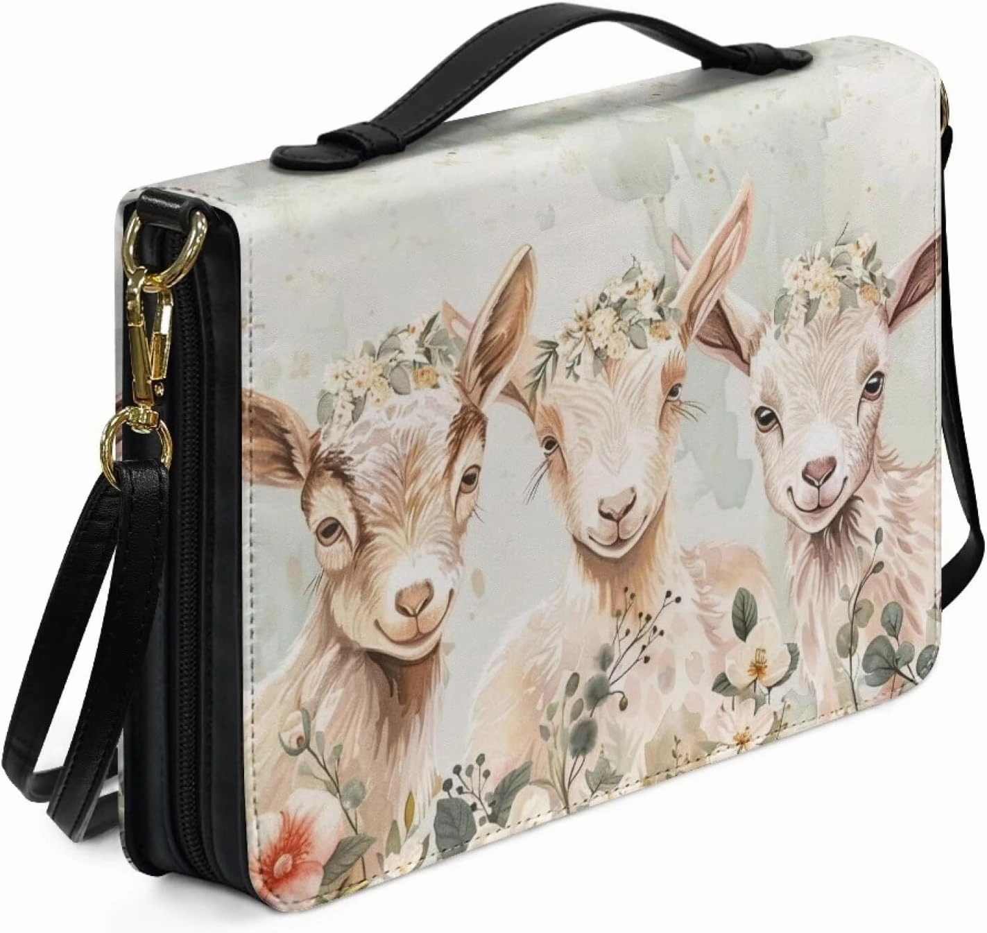 Lotusorchid Church Bible Bag for Women Men, Bible Cover Case with Detachable Shoulder Strap, Bible Book Cover with Handle