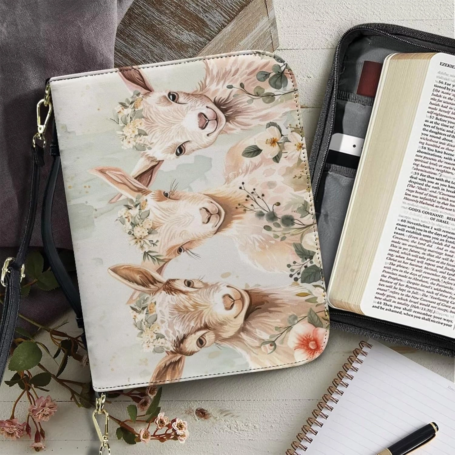Lotusorchid Church Bible Bag for Women Men, Bible Cover Case with Detachable Shoulder Strap, Bible Book Cover with Handle