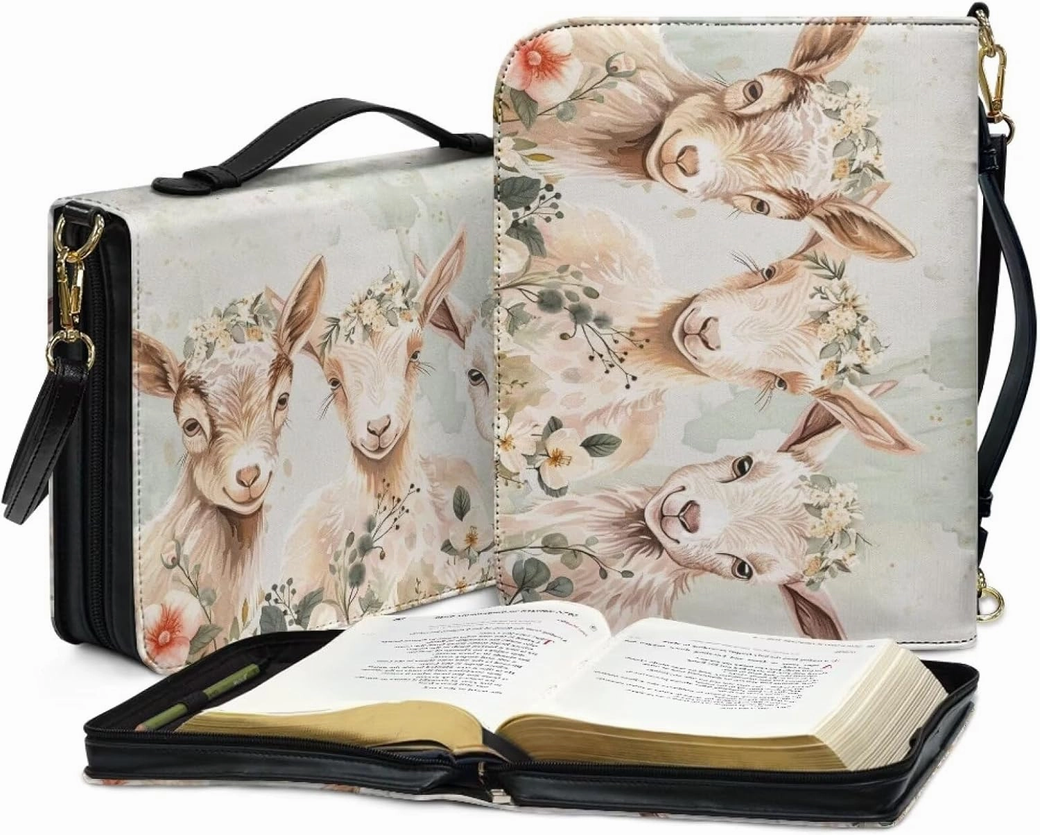 Lotusorchid Church Bible Bag for Women Men, Bible Cover Case with Detachable Shoulder Strap, Bible Book Cover with Handle