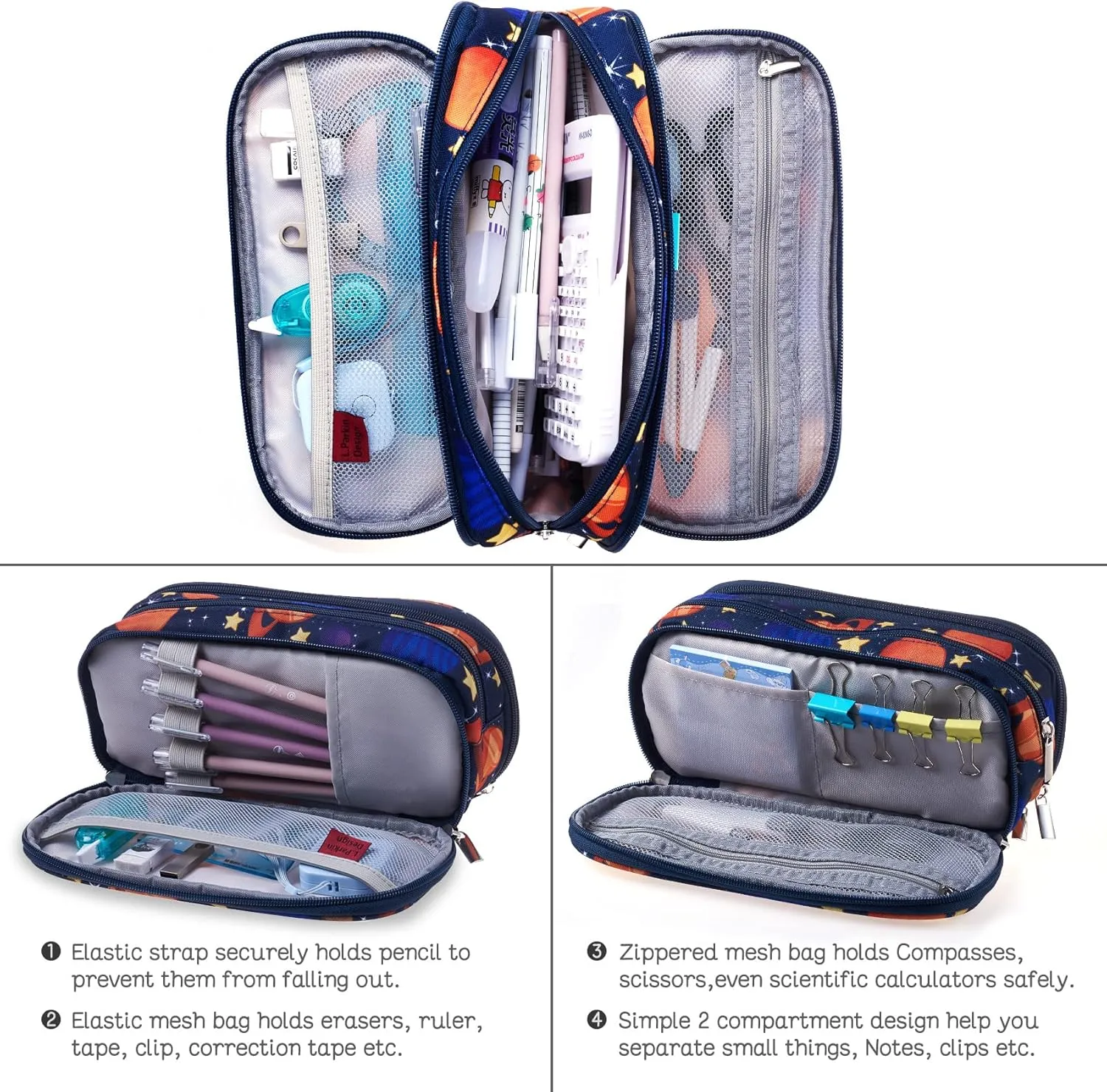 LParkin Galaxy Pencil Case for Boys Super Large Capacity 3 Compartments Space Pencil Pouch Space Galaxy Gifts for Students Teen Boys Makeup Bag