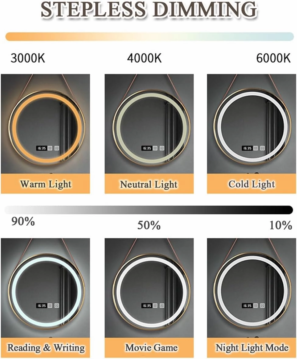 LTSRLL Round LED Bathroom Hanging Mirror Anti-Fog Lighted Makeup Mirror for Wall Display and Home Decor(White,40CM/15.7in)