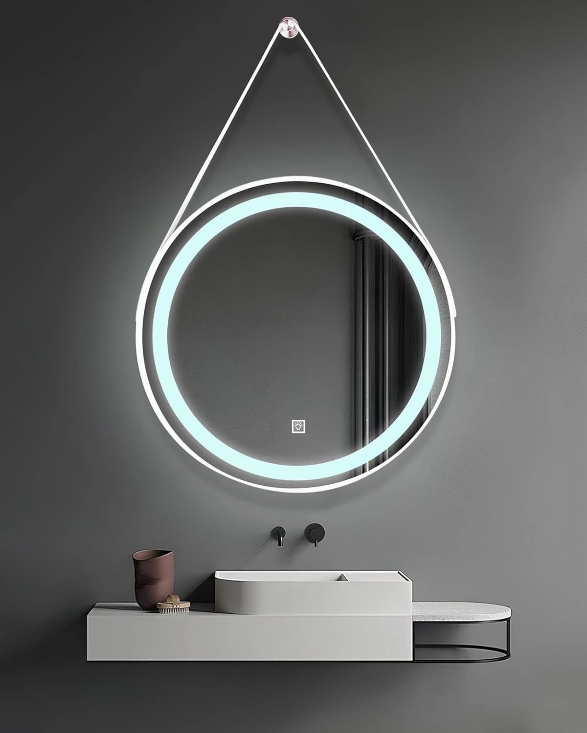 LTSRLL Round LED Bathroom Hanging Mirror Anti-Fog Lighted Makeup Mirror for Wall Display and Home Decor(White,40CM/15.7in)