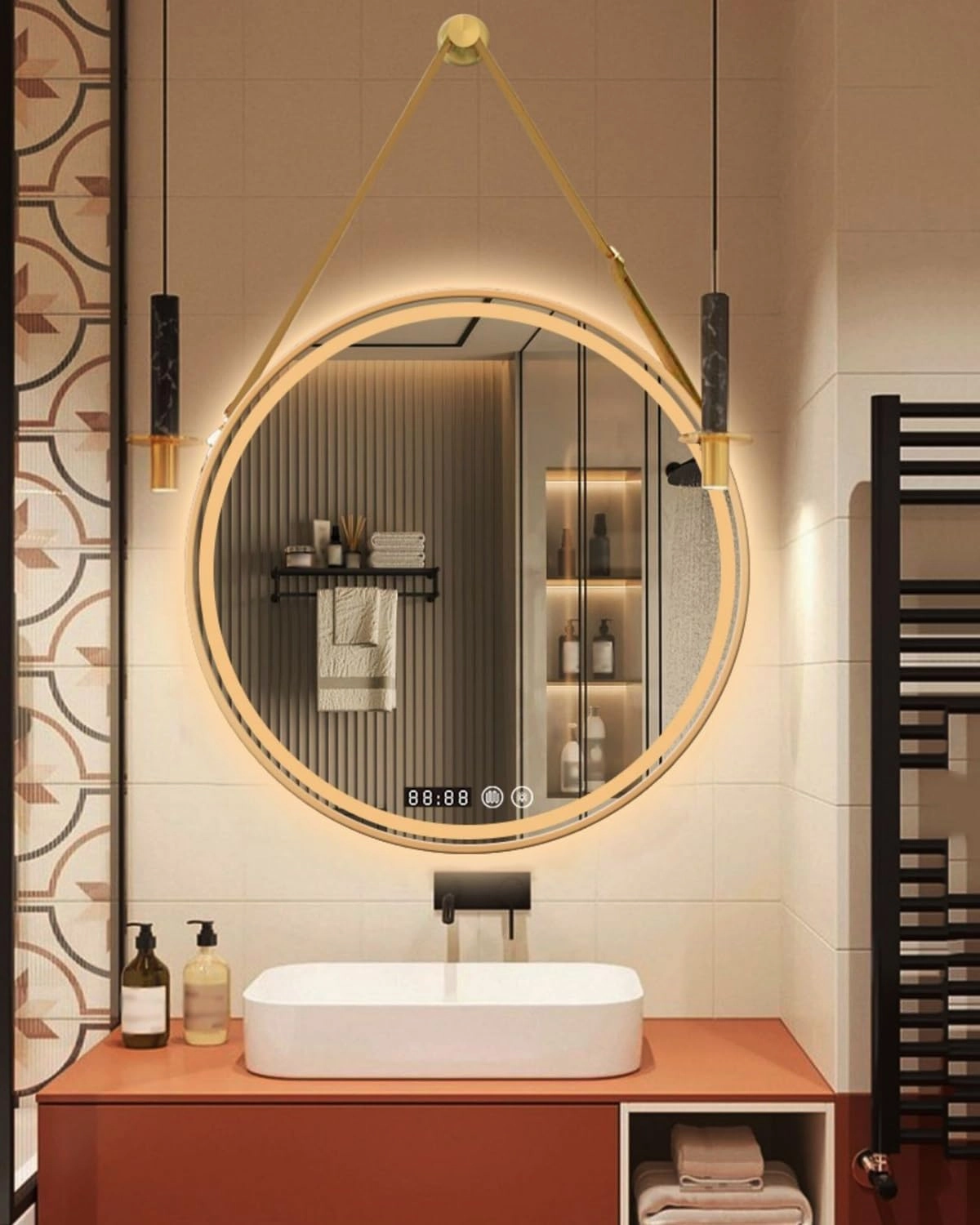 LTSRLL Round LED Bathroom Hanging Mirror Anti-Fog Lighted Makeup Mirror for Wall Display and Home Decor(White,40CM/15.7in)