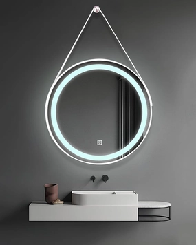 LTSRLL Round LED Bathroom Hanging Mirror Anti-Fog Lighted Makeup Mirror for Wall Display and Home Decor(White,40CM/15.7in)