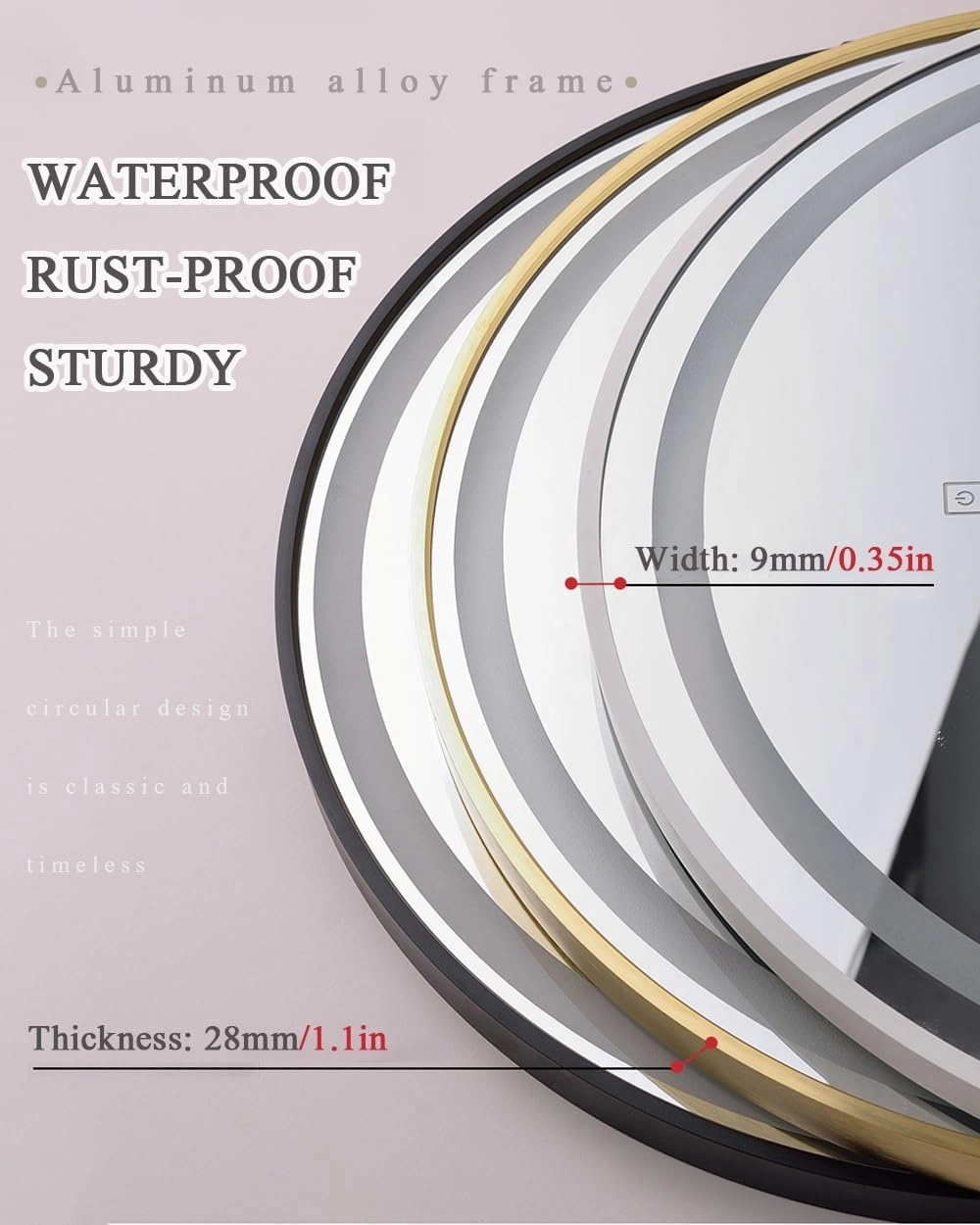 LTSRLL Round LED Bathroom Hanging Mirror Anti-Fog Lighted Makeup Mirror for Wall Display and Home Decor(White,40CM/15.7in)