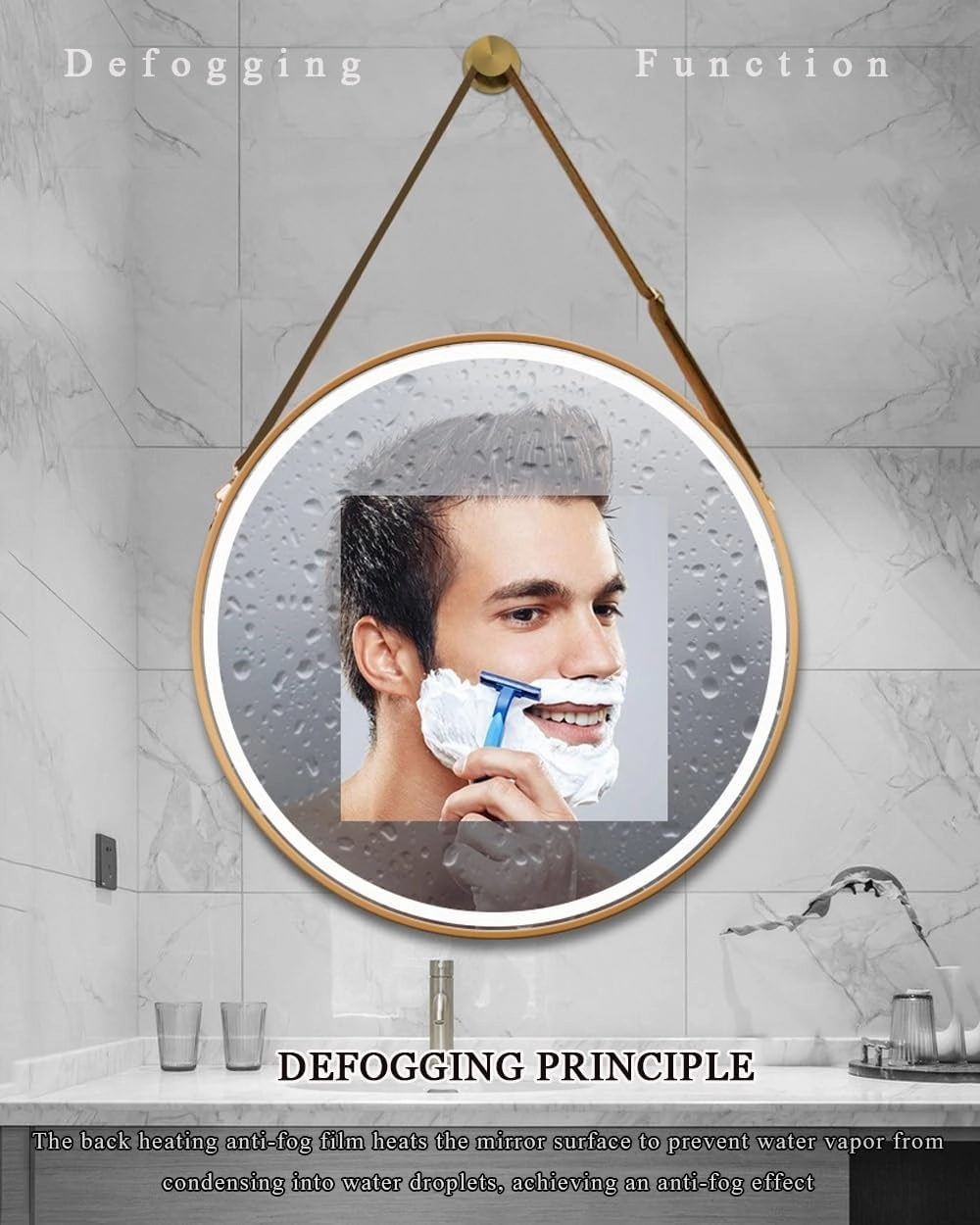 LTSRLL Round LED Bathroom Hanging Mirror Anti-Fog Lighted Makeup Mirror for Wall Display and Home Decor(White,40CM/15.7in)