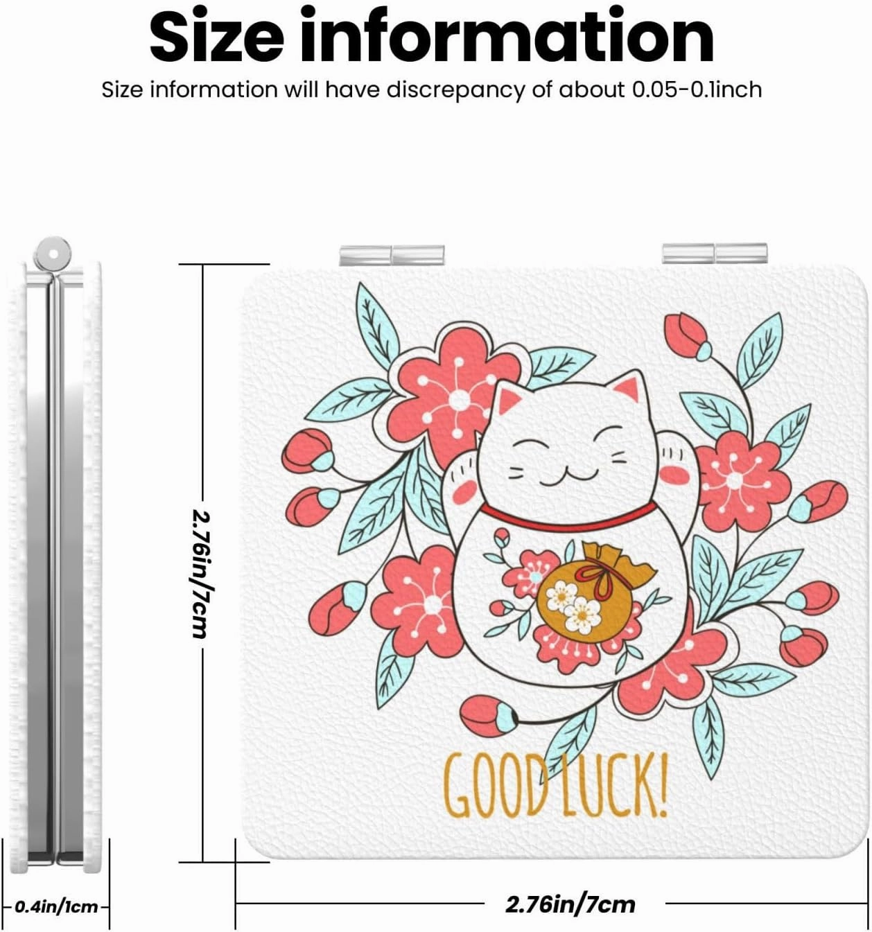 Luck Cat Flower Women Small Makeup Mirror Compact Handheld Cosmetic Mirror for Purse Pocket