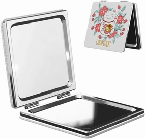 Luck Cat Flower Women Small Makeup Mirror Compact Handheld Cosmetic Mirror for Purse Pocket