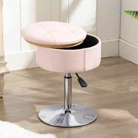 LUE BONA 360°Swivel Vanity Stool Chair for Makeup Room, Height Adjustable Stool for Vanity with Storage, Small Pink Faux Leather for Bathroom, Living Room