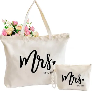 Lutto Canvas Bag with Zip Pocke - Wedding Engagement Bachelorette Birthday Mothers Day Gifts for Women