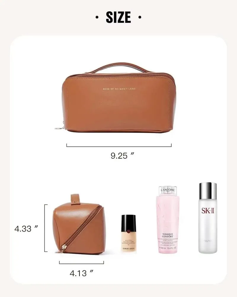 Luxury Makeup Bag for Women, Cosmetic bag, Makeup case,Travel makeup bag,Toiletry bag, Large, Waterproof, portable, Open Flat, Make up Organizer with Divider and Handle (brown)