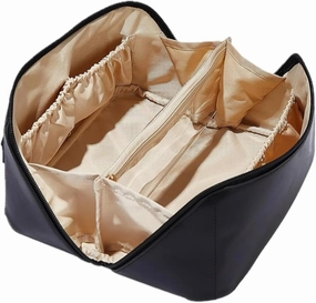 Luxury Makeup Bag for Women, Cosmetic bag, Makeup case,Travel makeup bag,Toiletry bag, Large, Waterproof, portable, Open Flat, Make up Organizer with Divider and Handle (Black)