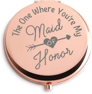 Maid of Honor Gifts The One Where You're My Maid of Honor Travel Makeup Mirror Rose Gold Maid of Honor Gifts from The Bride Bridesmaid Proposal Bridal Party Gifts