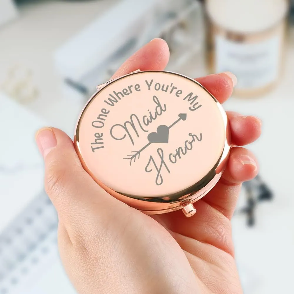 Maid of Honor Gifts The One Where You're My Maid of Honor Travel Makeup Mirror Rose Gold Maid of Honor Gifts from The Bride Bridesmaid Proposal Bridal Party Gifts