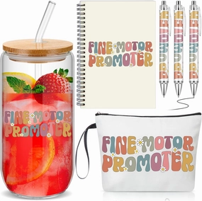 Maitys 6 Pcs Occupational Therapy Gifts Ot Appreciation Gifts Therapist Makeup Bag 17 oz Glass Cup with Lid and Straw Ot Spiral Journal Notebook with 3 Ballpoint Pen for Women(Fine Motor Promoter)