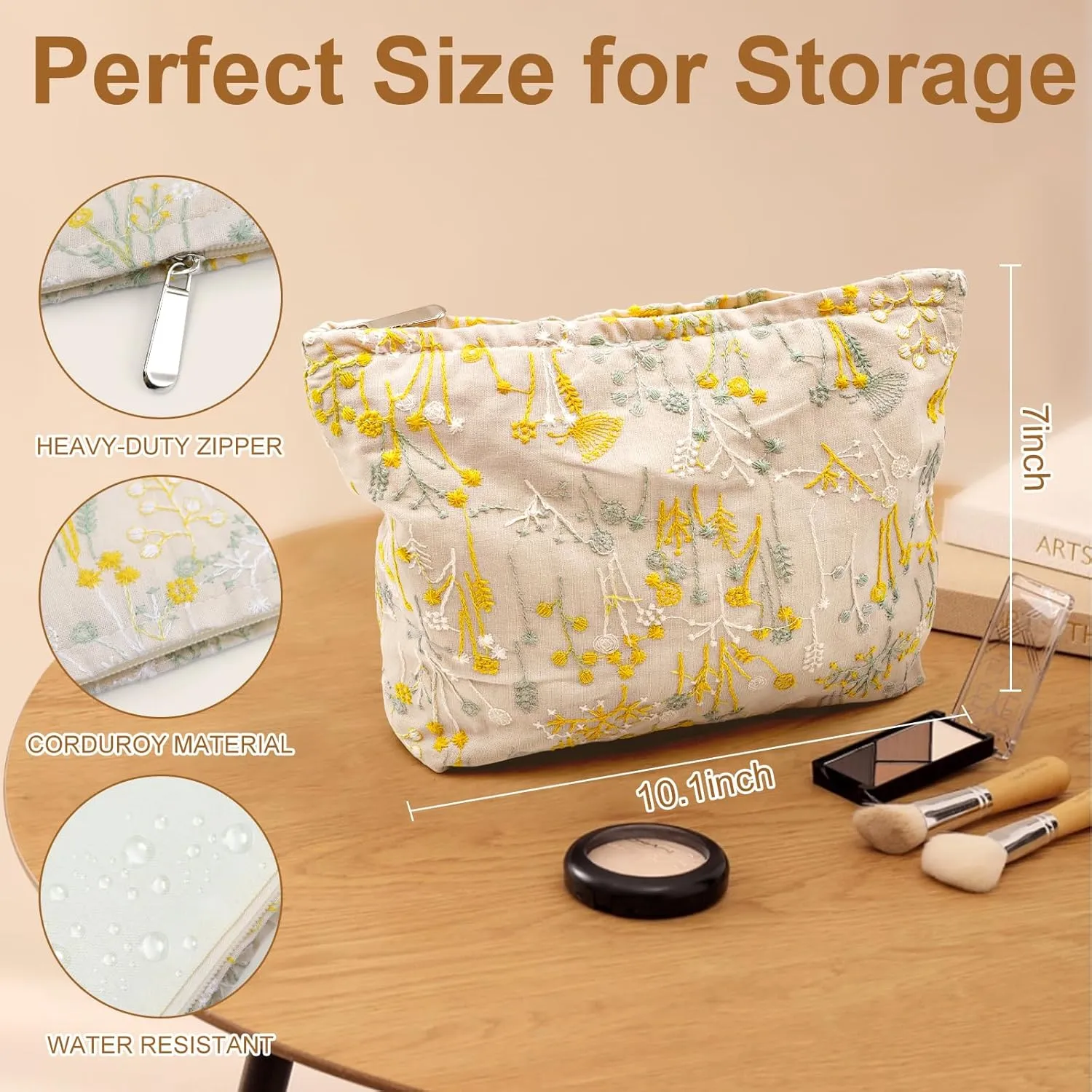 Makeup bag, Flower Cosmetic Bags for Women Girls, Large Capacity Corduroy Makeup Bag, Travel Toiletry Bag, Cosmetic Organizer Bag Zipper Pouch