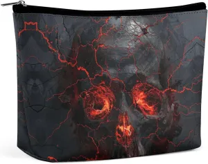 Makeup Bag Large Capacity Travel Makeup Bag PU Leather Cosmetic Bag for Women Red Lava Skull Toiletry Bag Portable Zipper Makeup Organizer