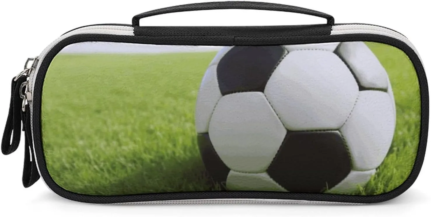 Makeup Bag Makeup Organizer Soccer Ball On Grassy Printed Travel Makeup Bag Cosmetic Bag for Women Travel Toiletry