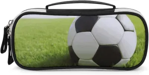 Makeup Bag Makeup Organizer Soccer Ball On Grassy Printed Travel Makeup Bag Cosmetic Bag for Women Travel Toiletry