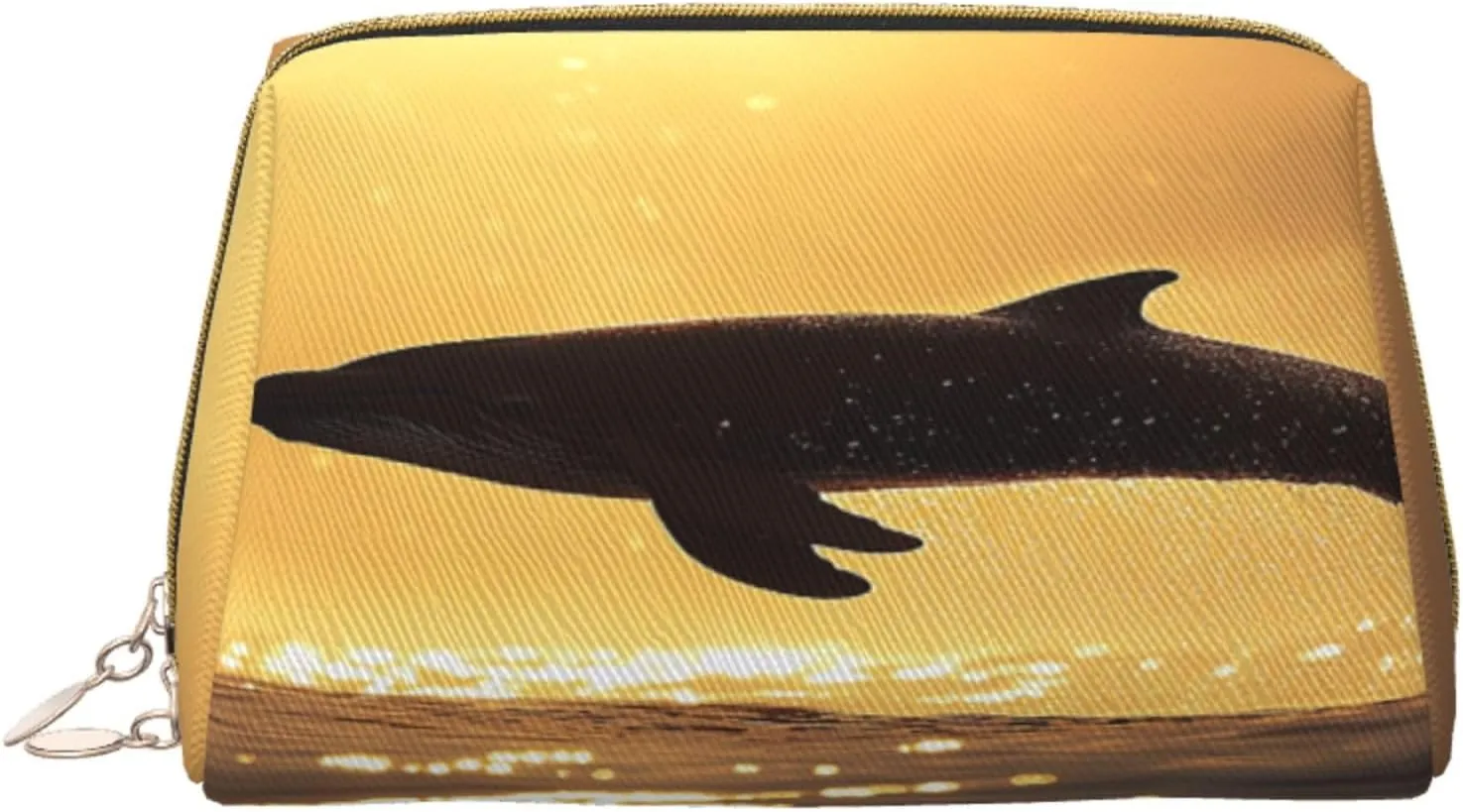 Makeup Bag Women Toiletrie Showe Brush Skin Care Travel Organizer Purse Me Large Makeup Purse Accessories, Tote Backlight golden moment, dolphins jumping