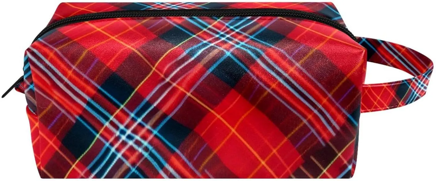 Makeup Bags for Women,Toiletry Bag for Men,Classic Stripe Red Plaid,Travel Cosmetic Bag