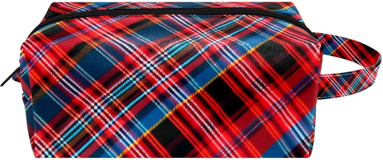 Makeup Bags for Women,Toiletry Bag for Men,Classic Stripe Red Plaid,Travel Cosmetic Bag