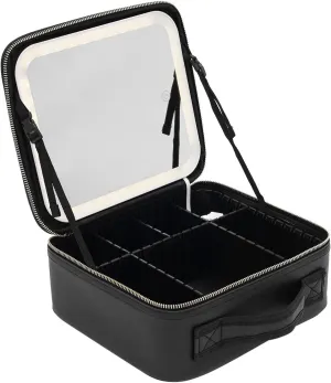 Makeup Train Case with Large Lighted Mirror 3 Color Scenarios Adjustable Brightness Large Cosmetic Organizer Storage