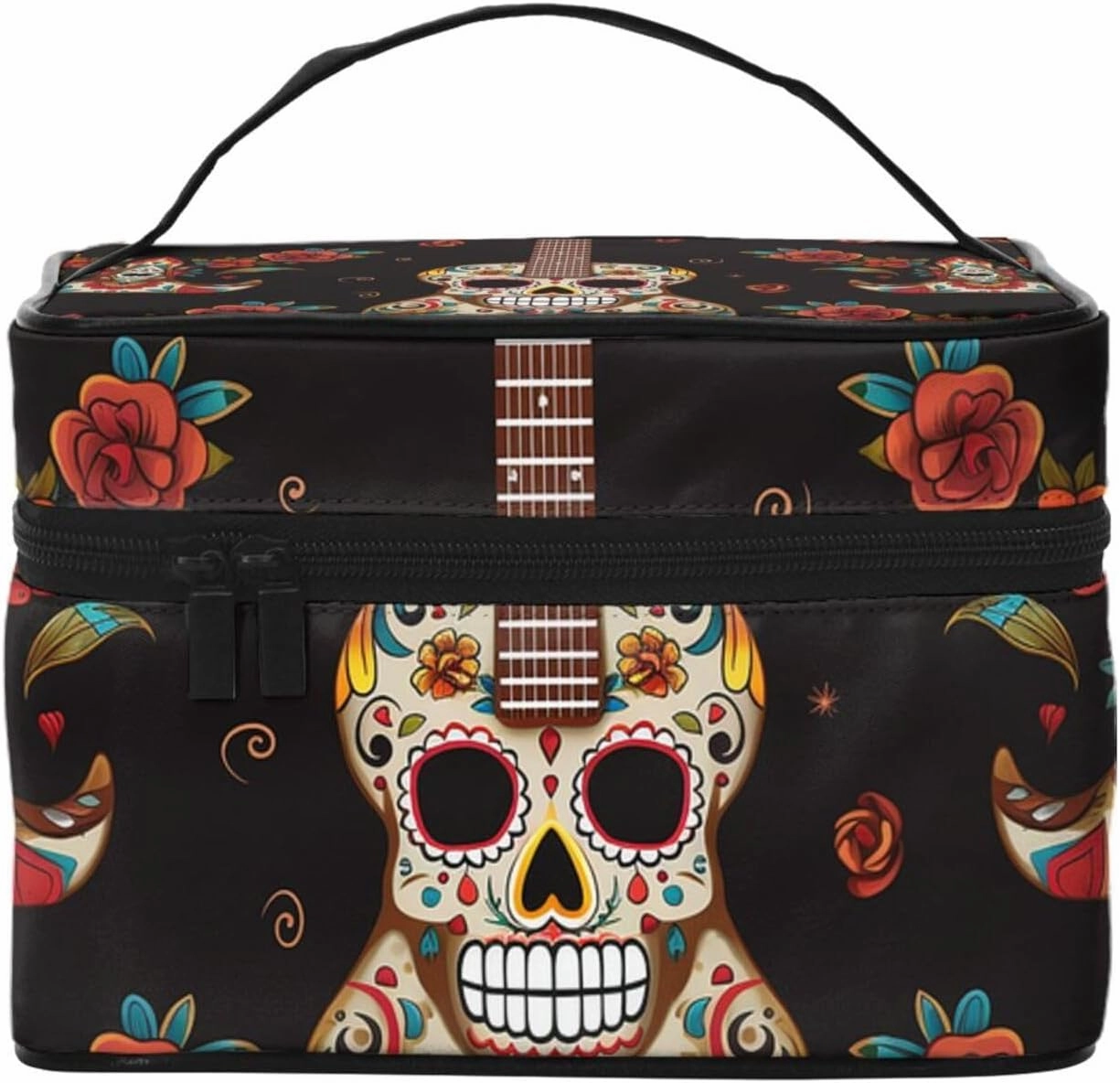 Makeup Bag for Women Cosmetic Bag Travel Toiletry Bag Guitar Pepper Sugar Skull Make Up Organizer with Handle