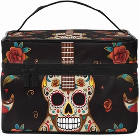 Makeup Bag for Women Cosmetic Bag Travel Toiletry Bag Guitar Pepper Sugar Skull Make Up Organizer with Handle