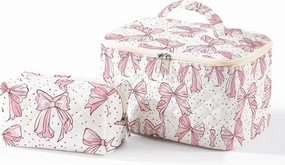 Makeup Bag For Women,Travel Toiletry Organizer,Cute Quilted Cotton Cosmetic Pouch,Portable Make Up Bags For Friendship Gift 2Pack
